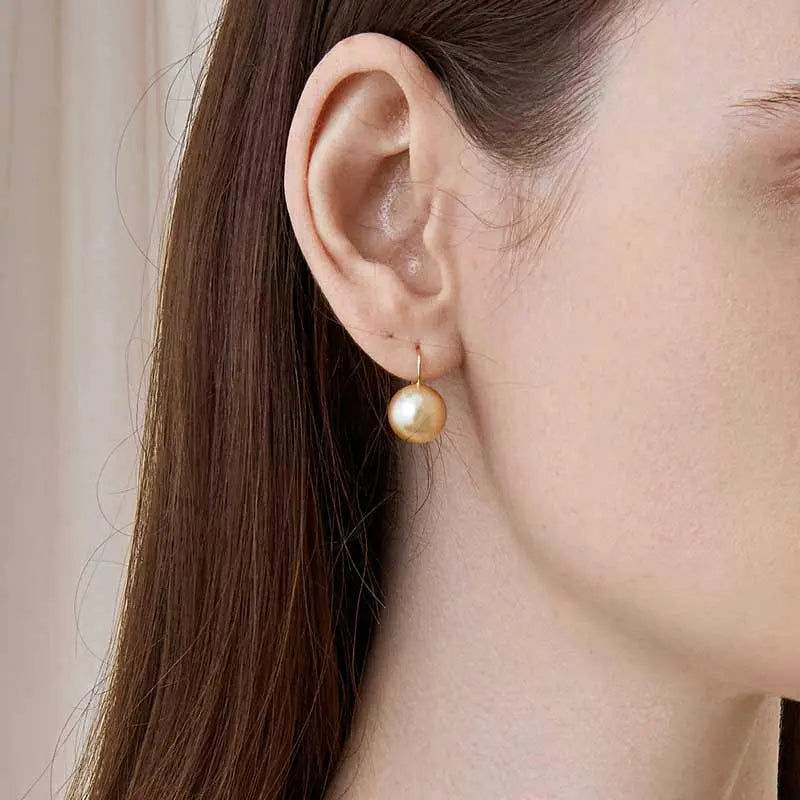 South Sea Golden Pearl 18K Gold Classic Design Hook Earrings - HELAS Jewelry