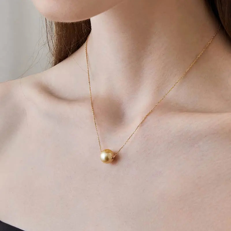 South Sea Golden Pearl 18K Gold Simple Style Design Classic Necklace - HELAS Jewelry