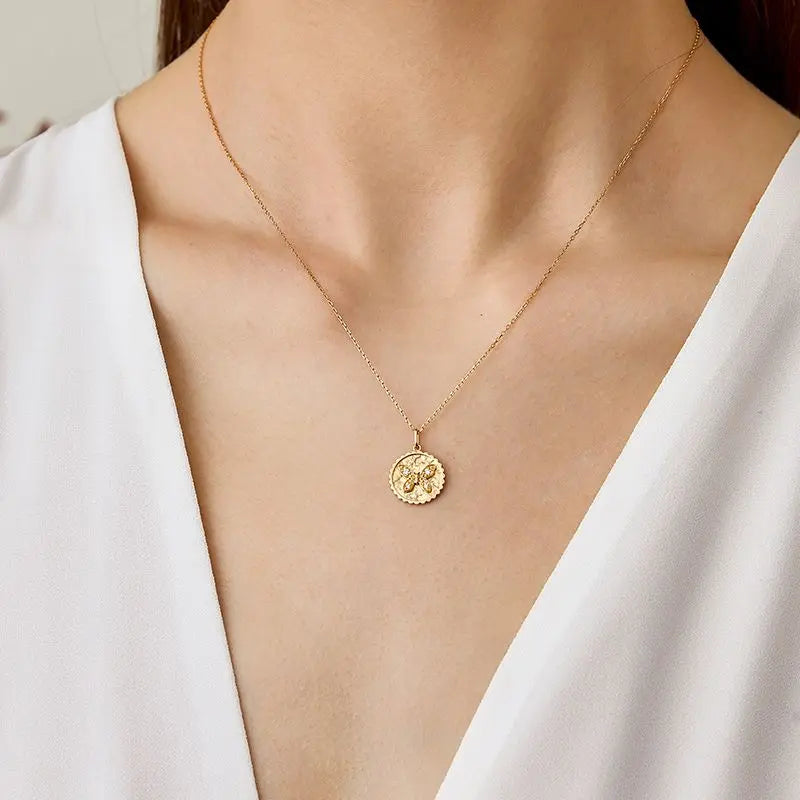 18K Gold Butterfly Coin Diamonds Necklace