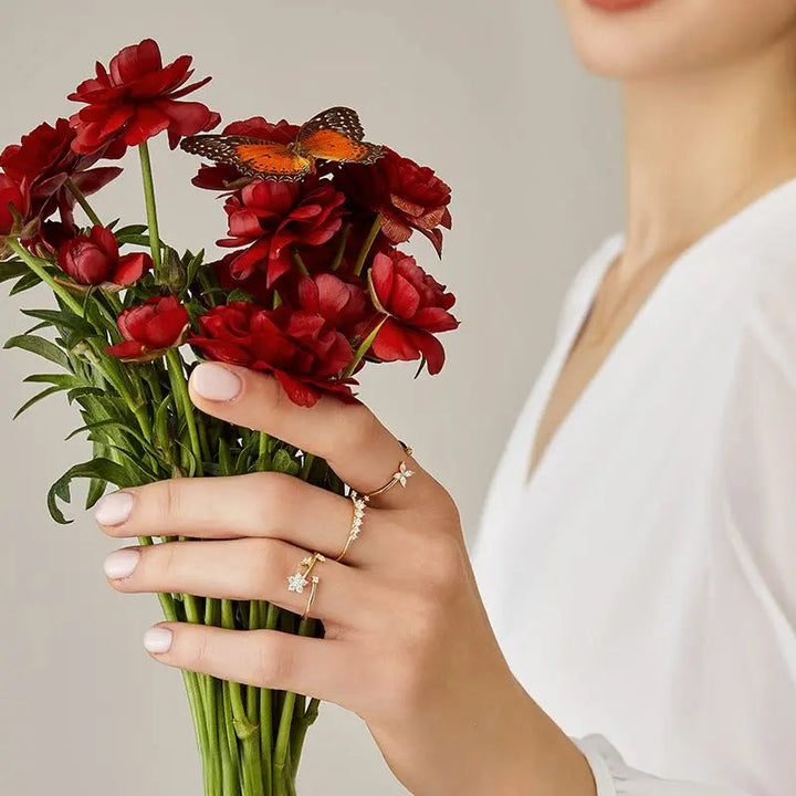 MONET GARDEN COLLECTION 18K Gold Diamonds Elegant Summer Flower Ring - HELAS Jewelry