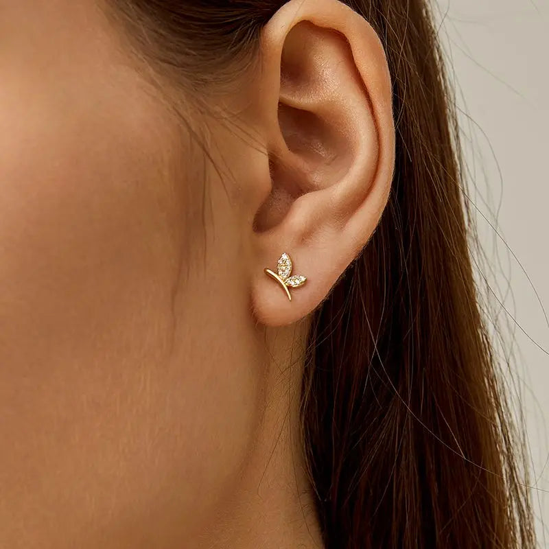MONET GARDEN COLLECTION 18K Gold Dragonfly Diamonds Ear Studs - HELAS Jewelry