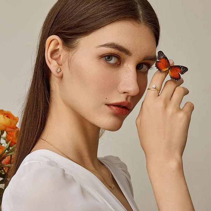 MONET GARDEN COLLECTION 18K Gold Dragonfly Diamonds Ear Studs - HELAS Jewelry
