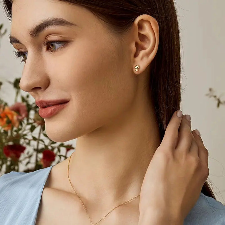 MONET GARDEN COLLECTION 18K Gold Mushroom Diamonds Ear Studs - HELAS Jewelry