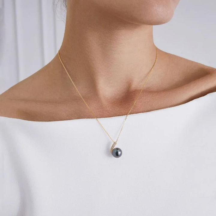 MYSTERY COLLECTION Tahitian Pearl 18K Gold Moon Pendant Necklace - HELAS Jewelry