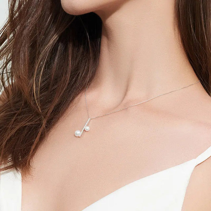 MELODY COLLECTION Akoya Saltwater Pearl 18K Gold Note Diamond Necklace - HELAS Jewelry