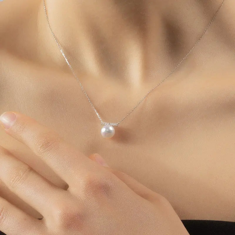 Akoya Saltwater Pearl 18K White Gold Commuting Diamond Necklace