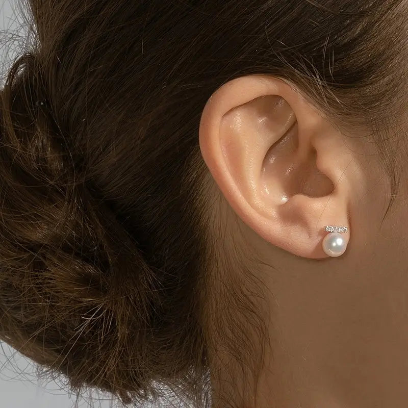 Akoya Saltwater Pearl 18K White Gold Rest Symbol Diamond Earrings