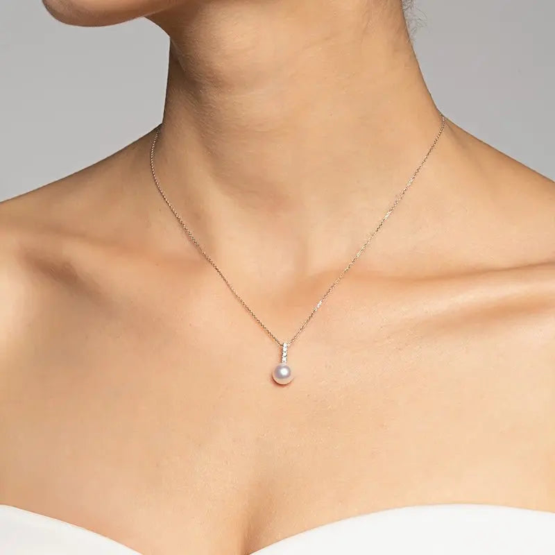 Akoya Saltwater Pearl 18K White Gold Semibreve Diamond Necklace