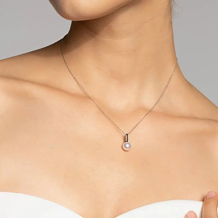 MELODY COLLECTION Akoya Saltwater Pearl 18K White Gold Semibreve Diamond Necklace - HELAS Jewelry