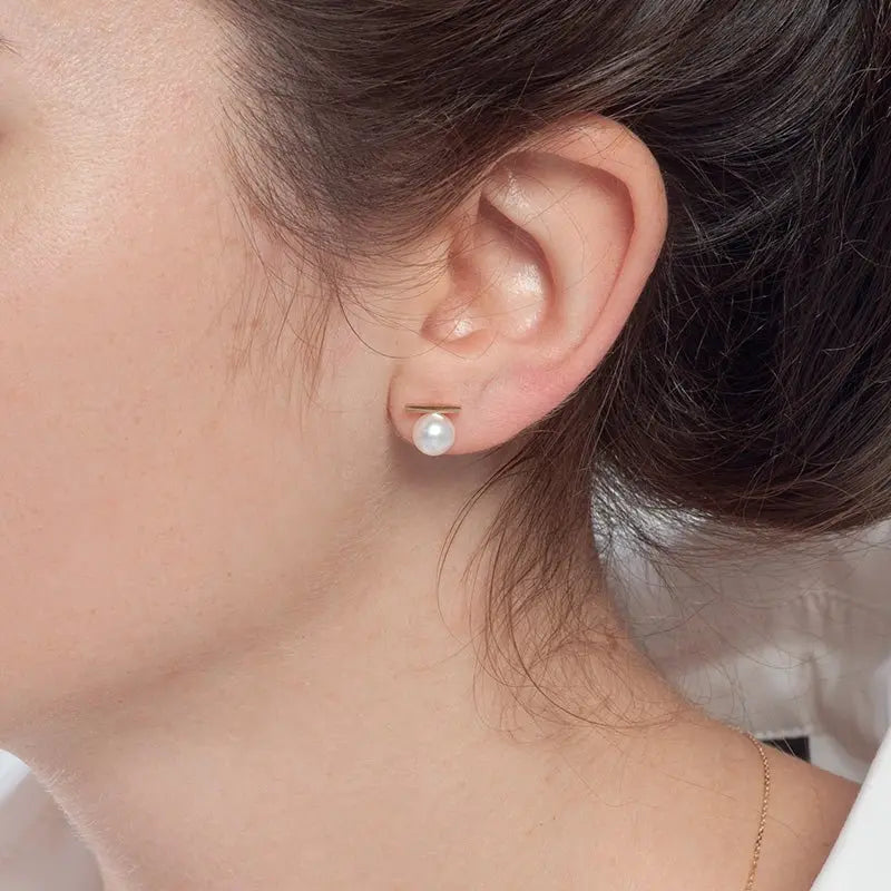 Akoya Saltwater Pearl 18K Yellow Gold Rest Symbol Diamond Earrings - HELAS Jewelry