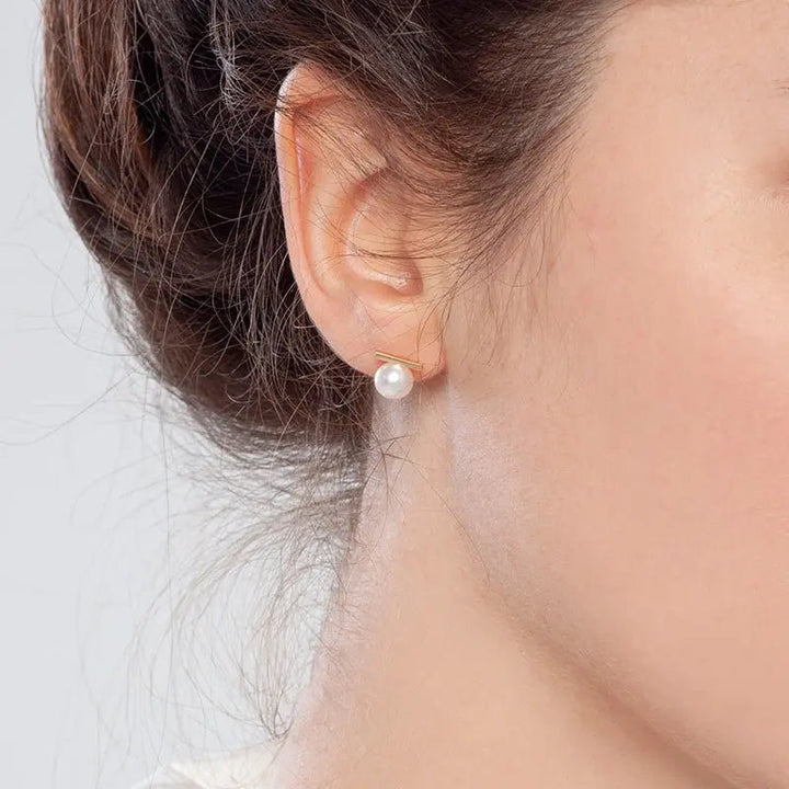 MELODY COLLECTION Akoya Saltwater Pearl 18K Yellow Gold Rest Symbol Diamond Earrings - HELAS Jewelry