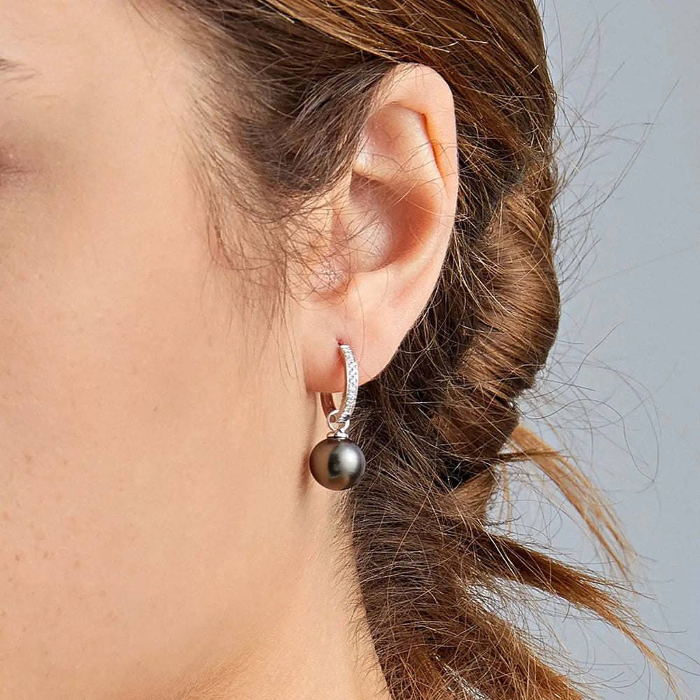 MYSTERY COLLECTION Tahitian Pearl 18K Gold Diamond Grace Earrings - HELAS Jewelry