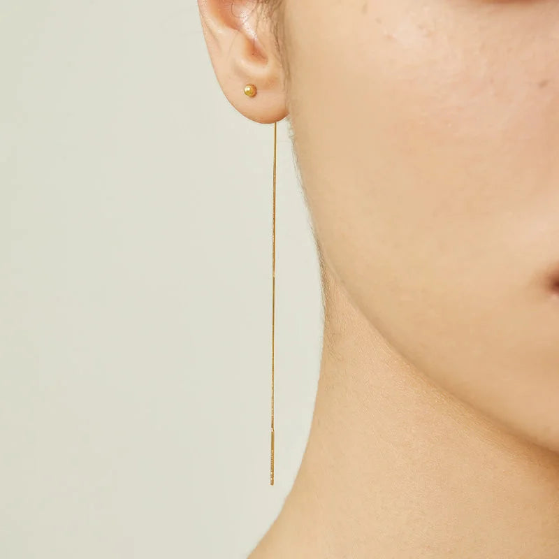 18K Gold Fine Herringbone Chain Eardrop Earring