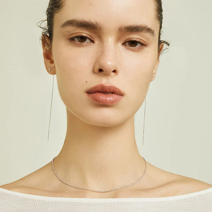 18K Gold Fine Herringbone Chain Eardrop Earring