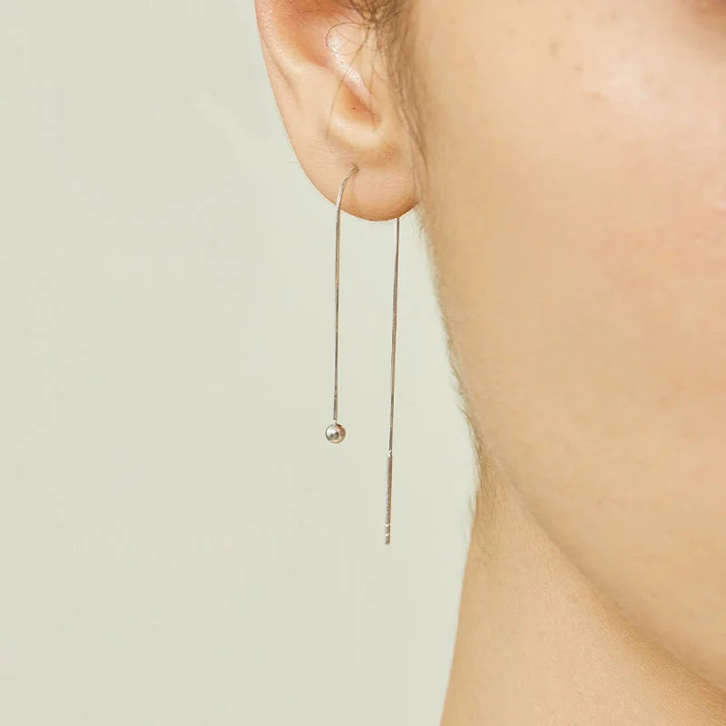 18K Gold Fine Herringbone Chain Eardrop Earring