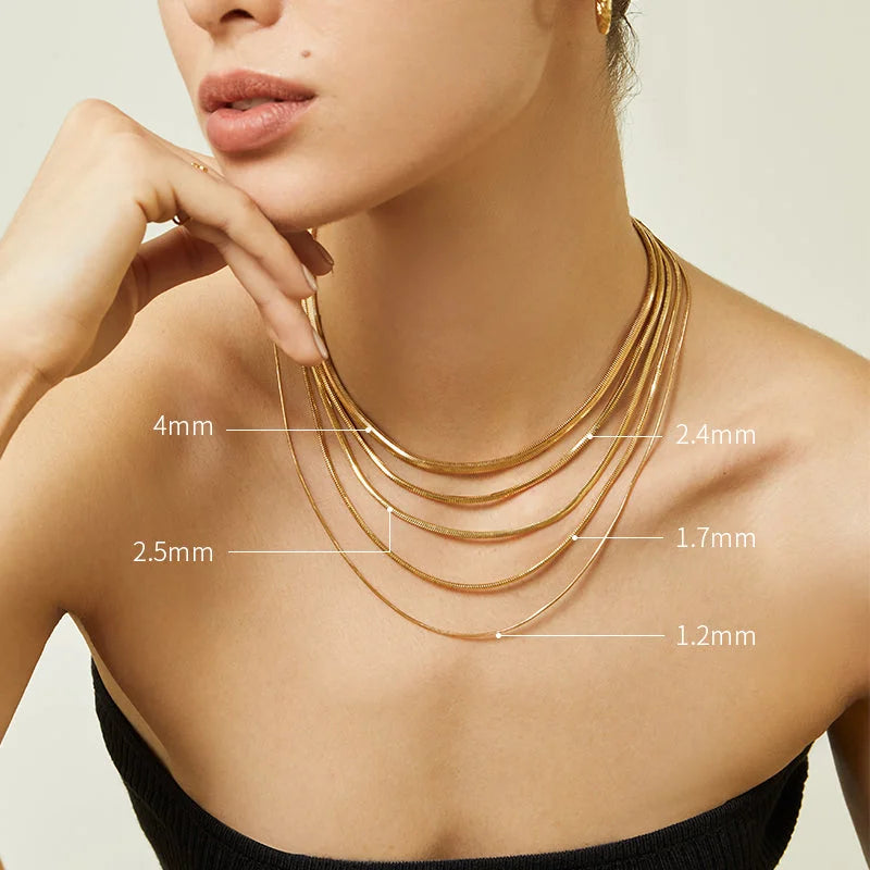 18K Gold Flat Herringbone Chain Necklace HELAS Jewelry