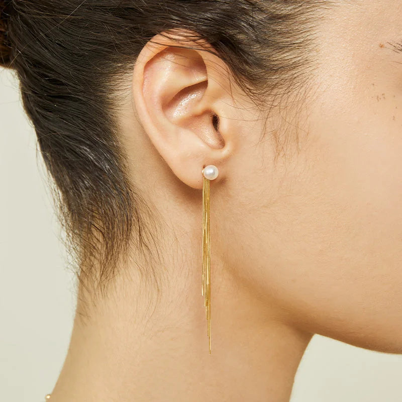 NAPLES COLLECTION  18K Gold Herringbone Chain Imitation Tassel Eardrop Earring NAPLES COLLECTION  18K Gold Herringbone Chain Imitation Tassel Eardrop Earring NAPLES COLLECTION