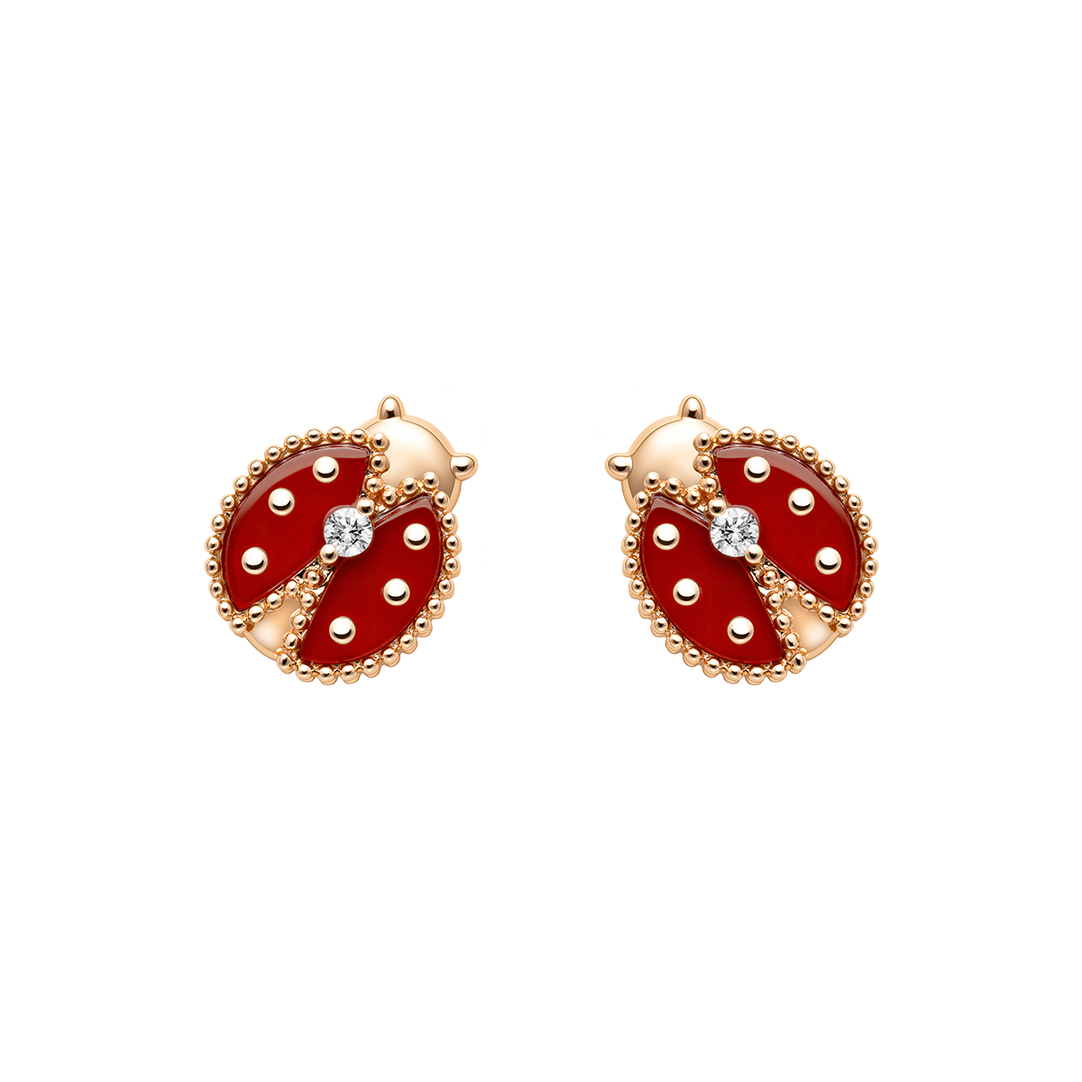 Red Agate 10K 14K Rose Gold Lab-Grown Diamond Insect Stud Earrings