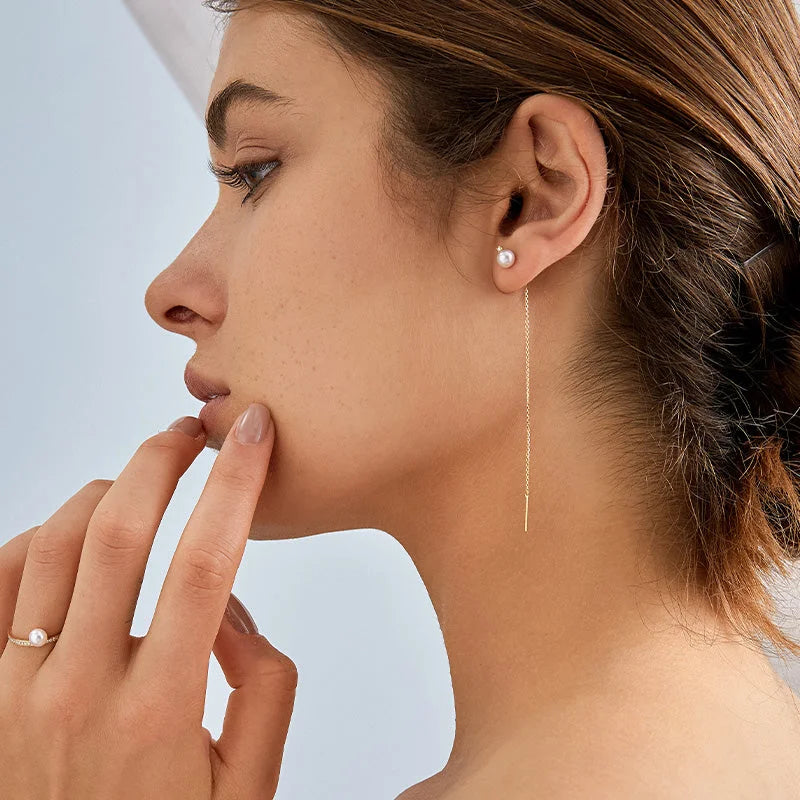 Akoya Pearl 18K Gold Ethereal Dangle Diamonds Earrings