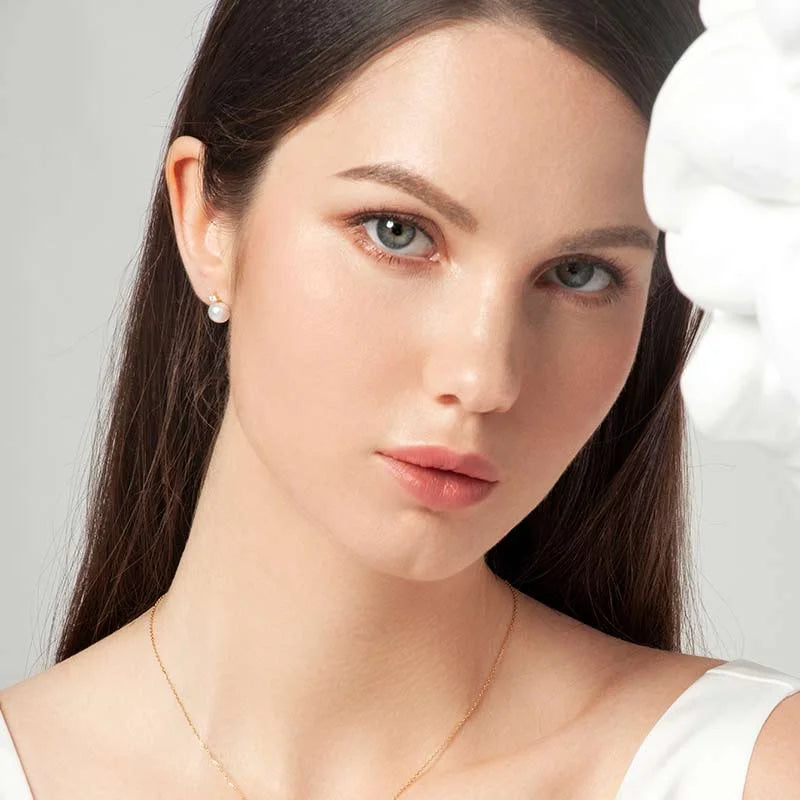 Akoya Pearl 18K Yellow Gold Diamond Stud Earrings