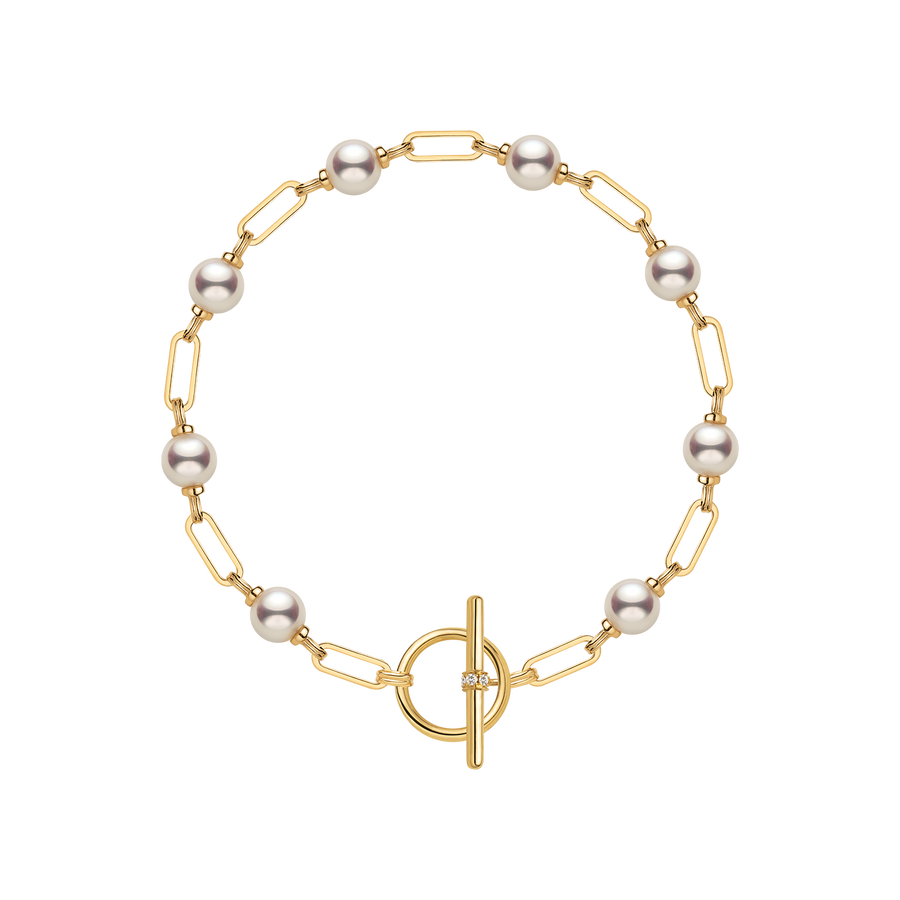AAAAA freshwater pearl gold vermeil diamond OT toggle chain bracelet in 925 sterling silver, product flat lay on transparent background