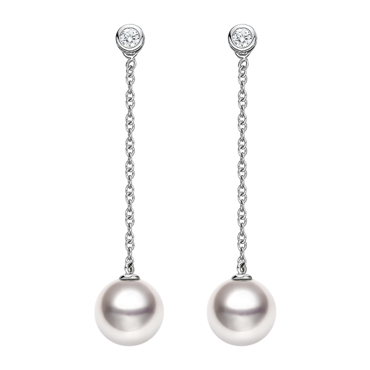 Akoya Pearl 18K Gold Dropping Diamond Earrings