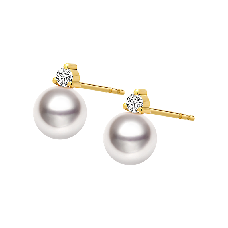 Akoya Pearl 18K Yellow Gold Diamond Stud Earrings