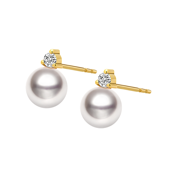 Akoya Pearl 18K Yellow Gold Diamond Stud Earrings