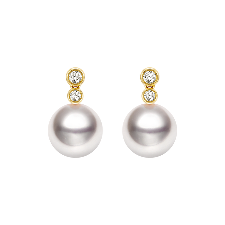 Akoya Pearl 18K Gold Double Diamond Elegant Earrings