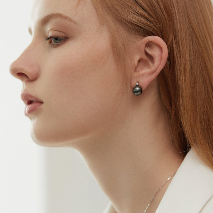 Tahitian Pearl 18K Gold Basic Diamond Earrings