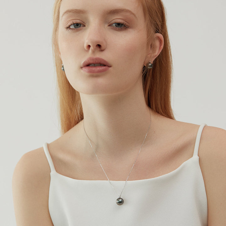 Tahitian Pearl 18K Gold Basic Diamond Earrings