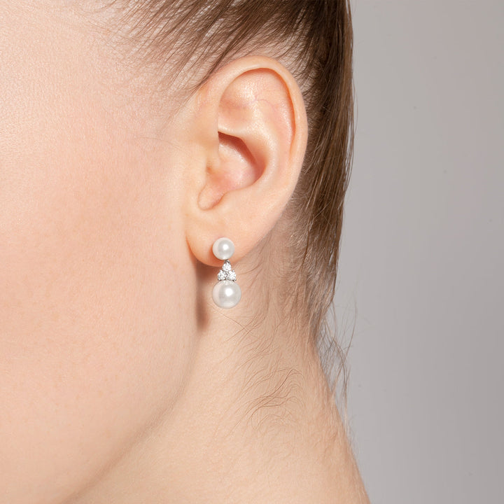 Double Akoya Pearls 18K White Gold Diamond Earrings