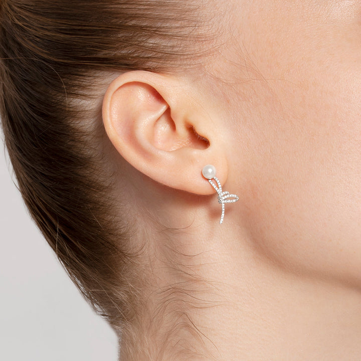 Akoya Pearl 18K White Gold Knot Diamond Earrings