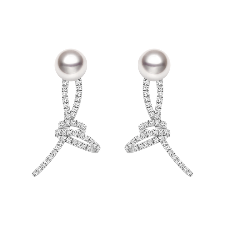 Akoya Pearl 18K White Gold Knot Diamond Earrings