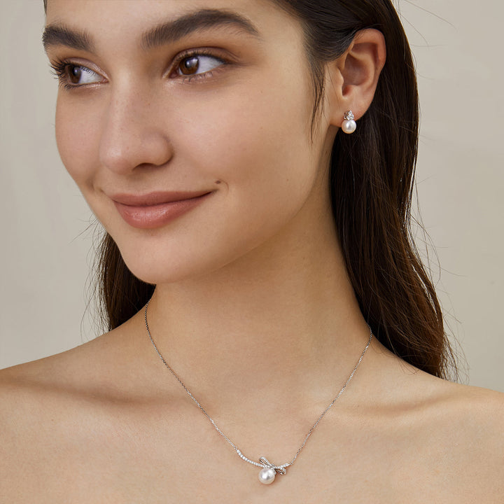 Akoya Pearl 18K White Gold Diamond Clover Earrings