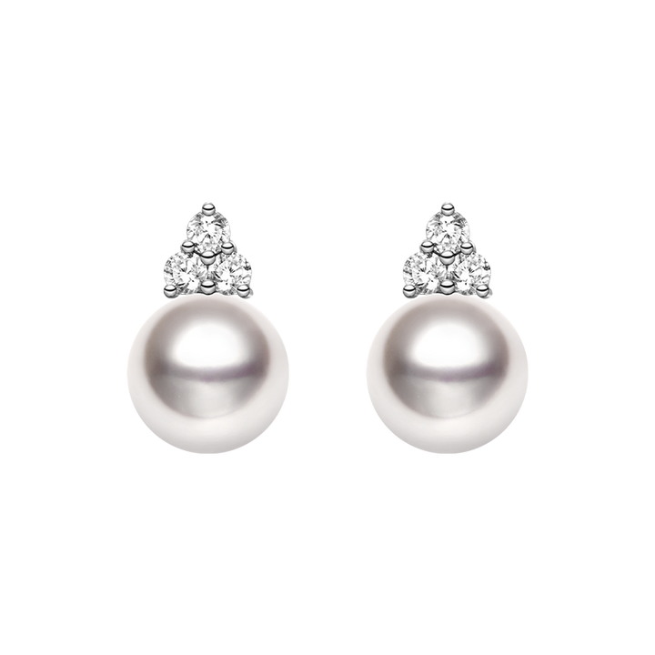 Akoya Pearl 18K White Gold Diamond Clover Earrings