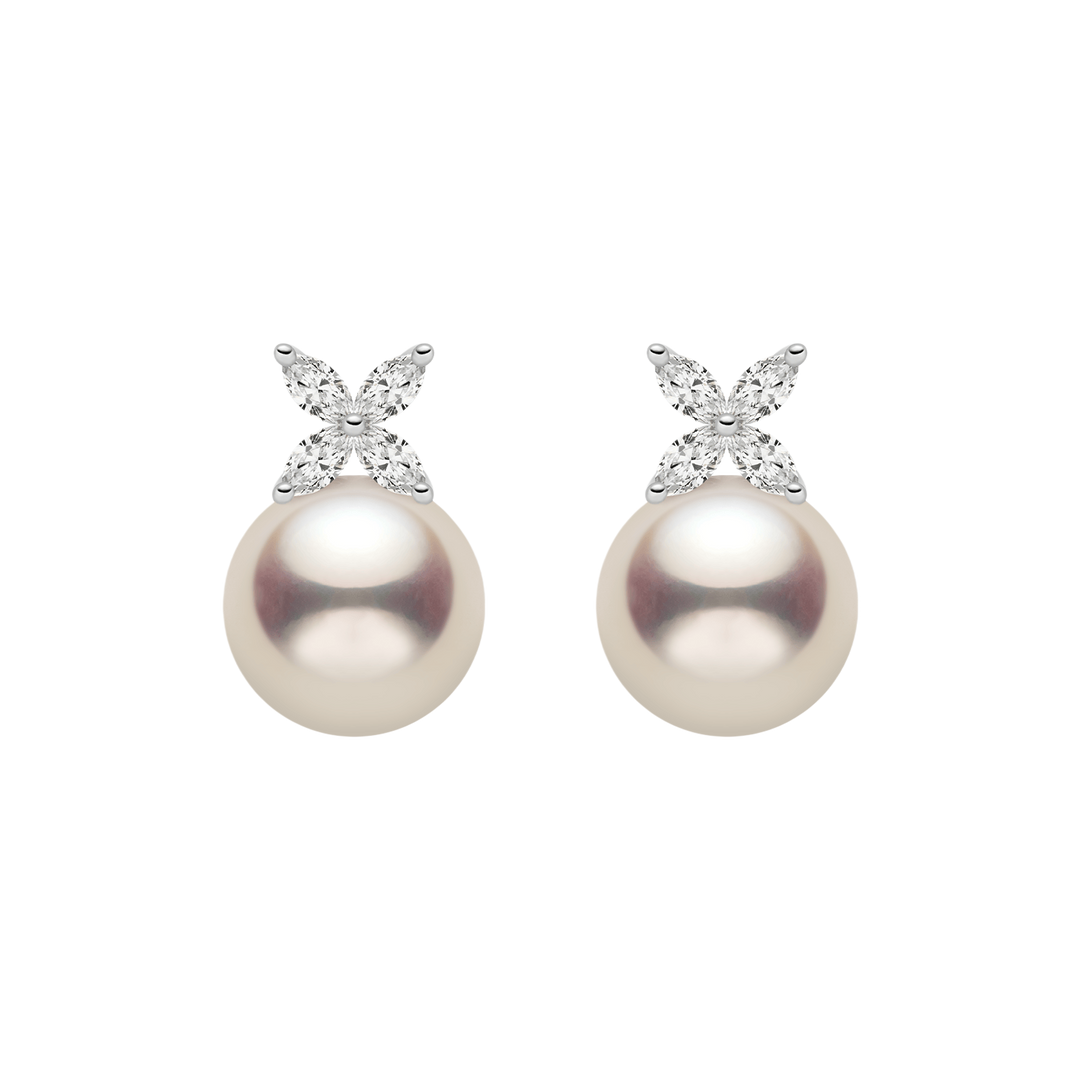 Freshwater pearl and lab-grown diamond flower stud earrings in sterling silver, pair