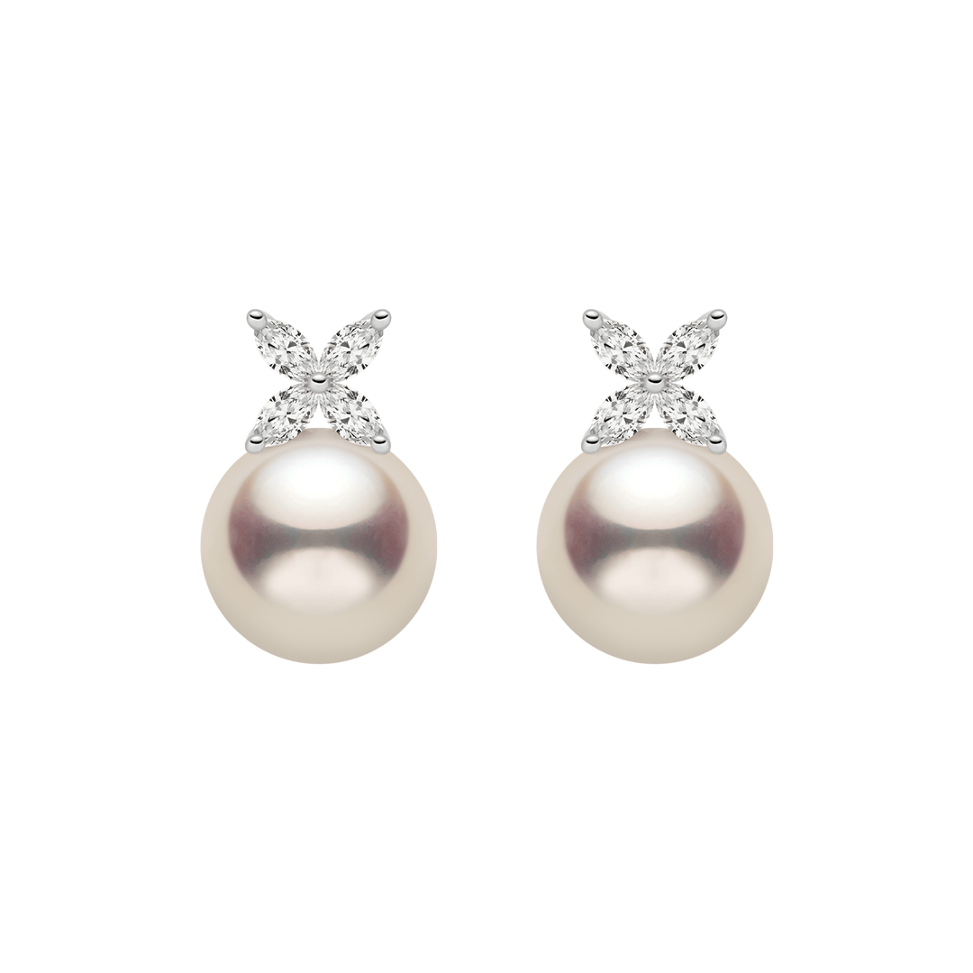 Freshwater Pearl Rhodium-Plated Sterling Silver White Flower Stud Earrings