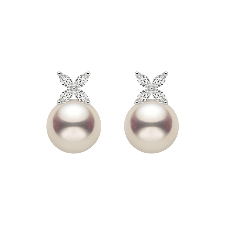 Freshwater Pearl Rhodium-Plated Sterling Silver White Flower Stud Earrings