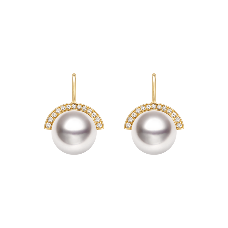Akoya Pearl 18K Gold Nature Inspired Elegant Design Diamonds Earrings
