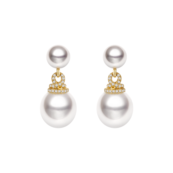 South Sea Pearl 18K Yellow Gold Diamond Knot Earrings