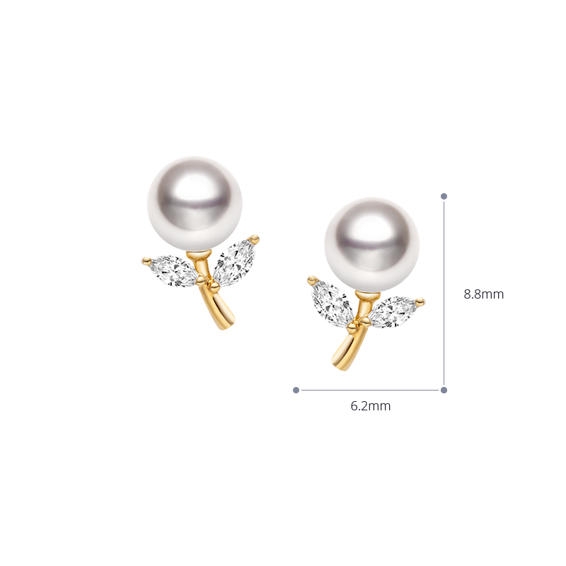 Akoya Pearl 18K Gold Diamond Dandelion Ear Studs Earrings