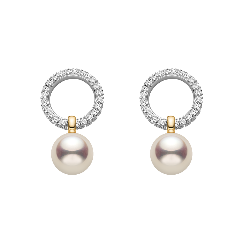 Akoya Saltwater Pearl 18K Gold Diamond High-End Infinity Hoop Earrings