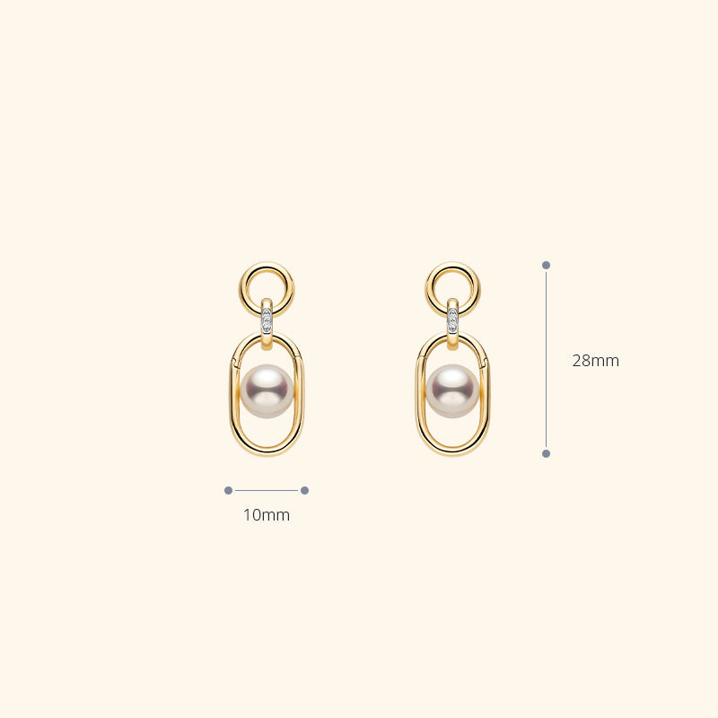 Freshwater pearl gold vermeil oval drop earring size reference — 10mm wide, 28mm long, short style