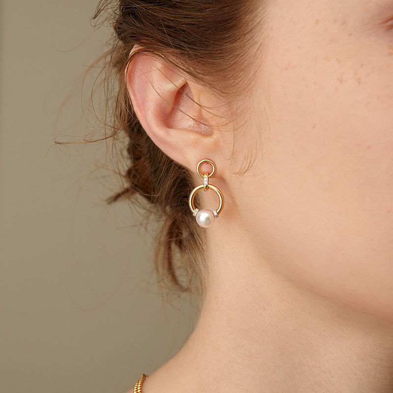 Akoya Saltwater Pearl 18K Gold Diamond Knot Round Hoop Earrings - HELAS Jewelry