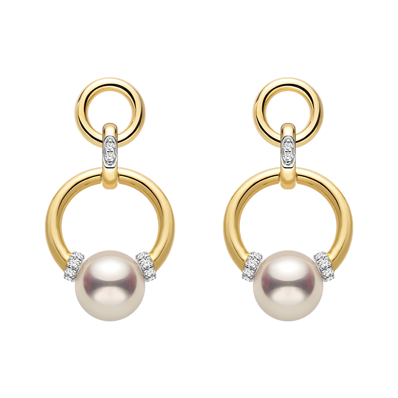 Akoya Saltwater Pearl 18K Gold Diamond Knot Round Hoop Earrings