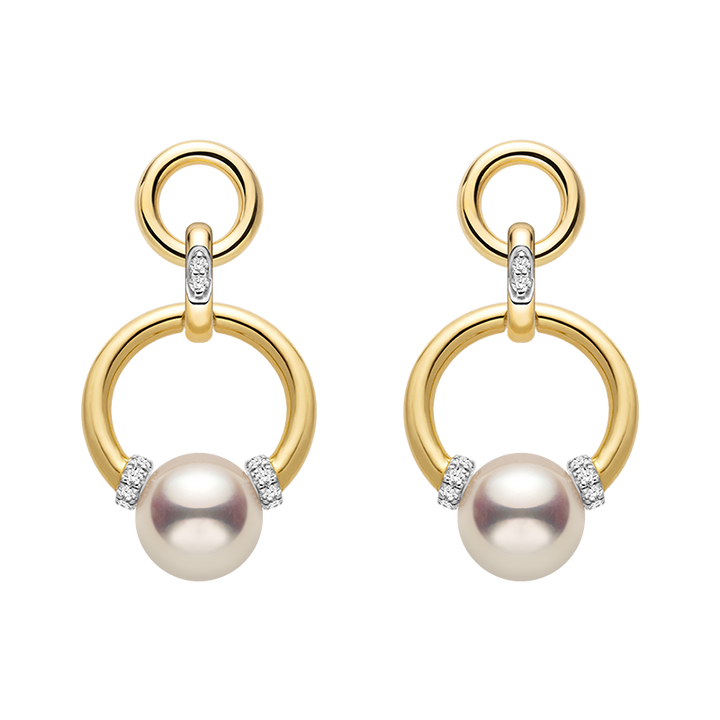 Akoya Saltwater Pearl 18K Gold Diamond Knot Round Hoop Earrings