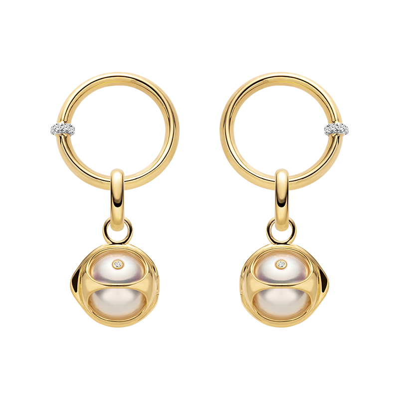 Akoya Saltwater Pearl 18K Gold Diamond Pearl-encased Hoop Earrings