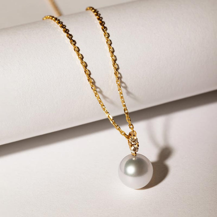 Akoya Pearl 18K Yellow Gold Twin Diamond Necklace