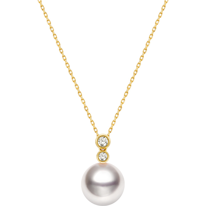 Akoya Pearl 18K Gold Double Diamond Elegant Necklace